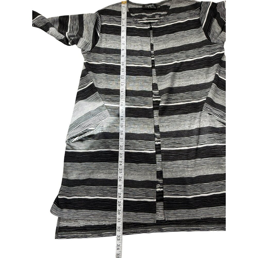 Simpli Womens Size 8 Chic Black Gray Striped Long Open Cardigan Sweater - Picture 6 of 8